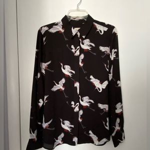 Flowy button down with whimsical flying geese print.  Fun & serious @ same time.